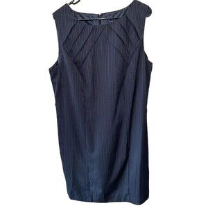 True Envy Black Pinstripe Shift Dress Sleeveless Zip Pleated 14W Women